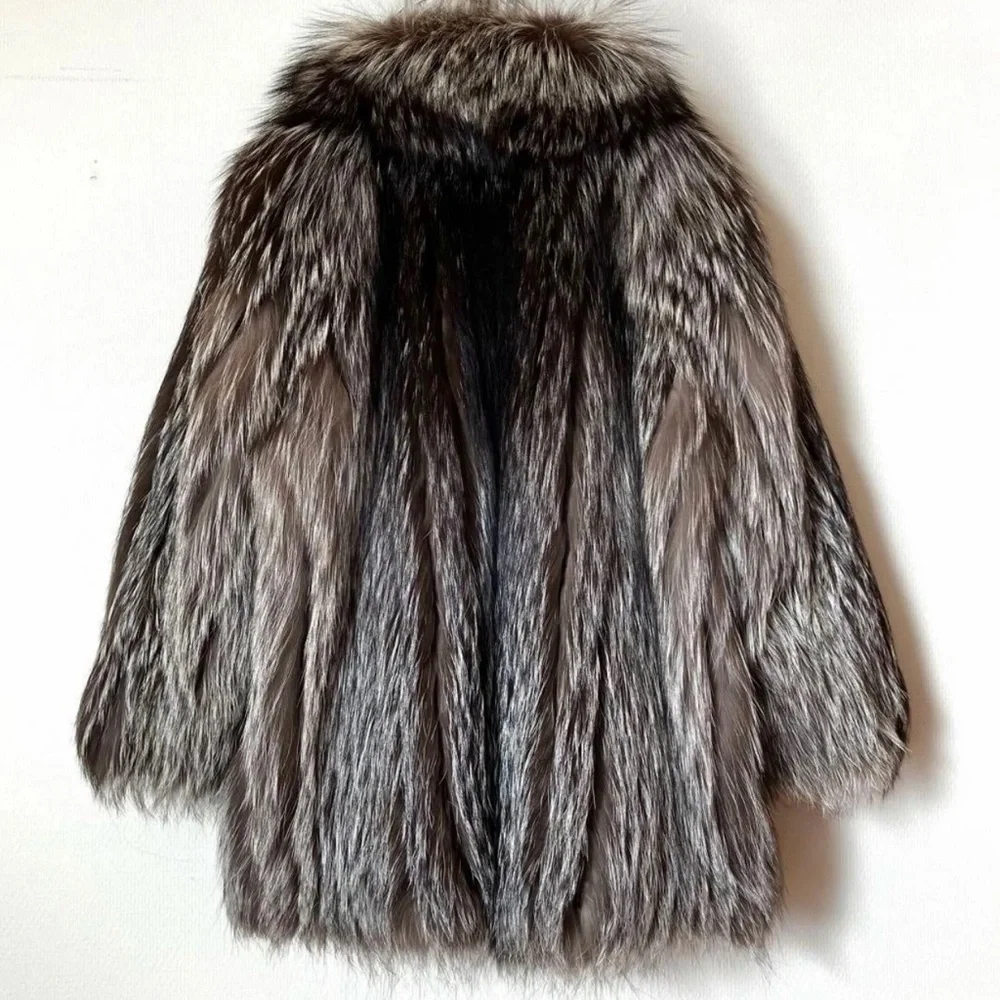 SAGA FOX Vintage Luxury Fur Coat Silver Fox - Picture 2 of 6